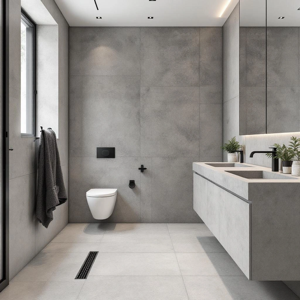 Modern walk-in shower with frameless glass and hex floor tile